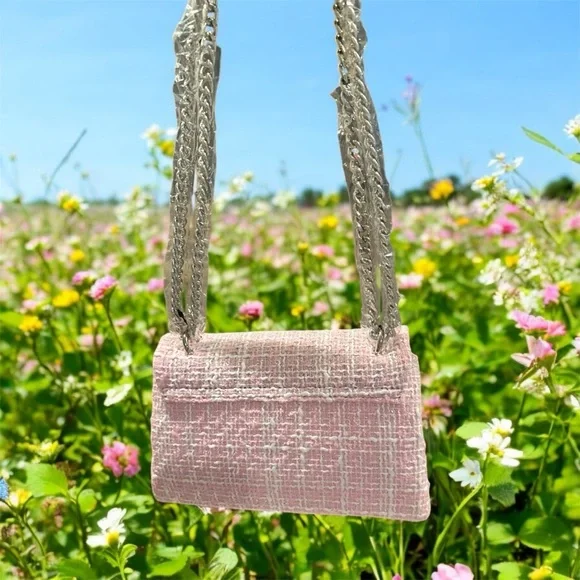 Badgley Mischka Pink Tweed Shoulder Bag NWT - Picture 3 of 5